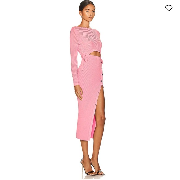 Self Portrait Viscose Ribbed Knit Midi Dress PINK size small - Picture 2 of 6